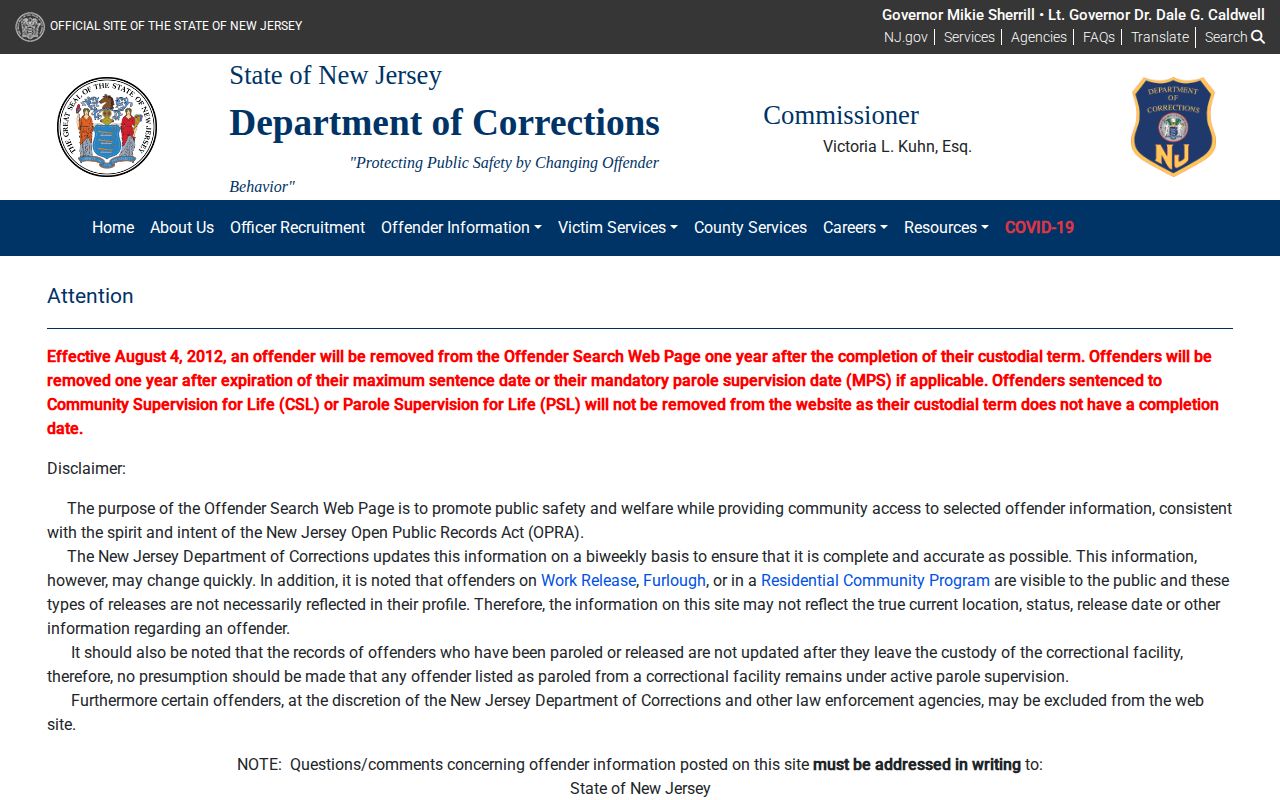 Atlantic County released inmate NJDOC offender search fields